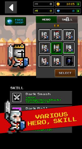 Dungeon and Pixel Hero characters can be upgraded