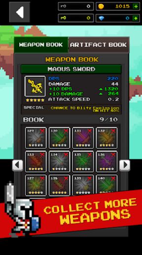 Dungeon x Pixel Hero features many powerful weapons