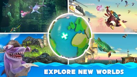 Browse through the entire world in the game Hungry Shark World
