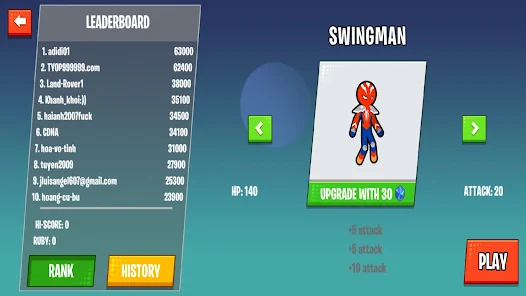 Game interface screenshots