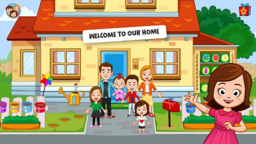 Family doll house game in the town