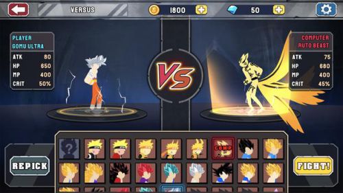 Stickman Fight features over 100 heroes